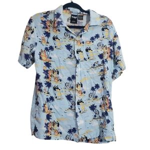 Bluey Button‎ Down Hawaiian Beach Short Sleeve Blue T Shirt